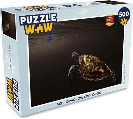 Puzzel Schildpad - Zwart - Goud - Legpuzzel - Puzzel 500 stukjes