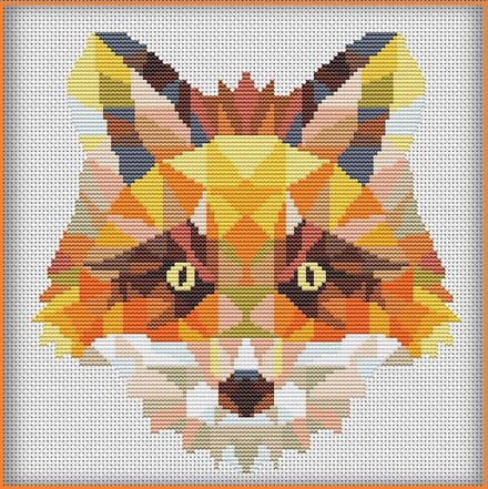 Borduurpakket Mandala Polygonal FOX - awesome pattern -telpatroon om zelf te borduren - geschikt voor beginners