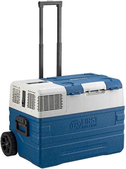 TZS First Austria – Compressor Koelbox 52L – tot −20°C – Bluetooth-app – 45 dB(A) – AC/DC 12V 24V 230V – Campingkoelbox – Blauw/Grijs