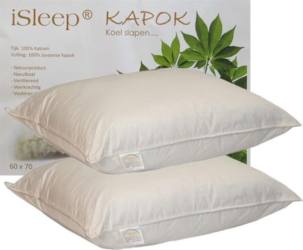 iSleep Kapok Hoofdkussen Set (2 Stuks) - 100% Kapok (1100 gram) - 60x70 cm