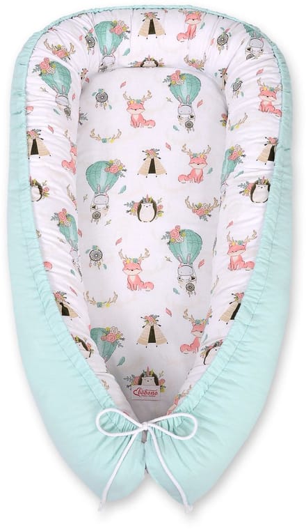 Babynest dubbelzijdig Premium Cocoon voor baby's BOBONO- vossen beige/mint