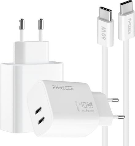 Phreeze usb C oplader 40w met kabel - Snellader met 2 poorten