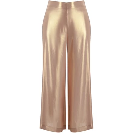 Gouden metallic wijde broek met elastische taille dames Mat Fashion