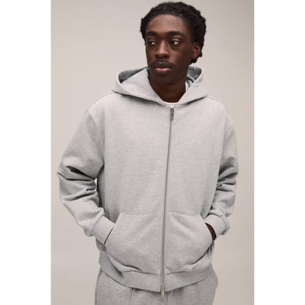 500GSM Heavyweight Oversized Boxy Zip Through Hoodie | Grey Marl | Size Medium