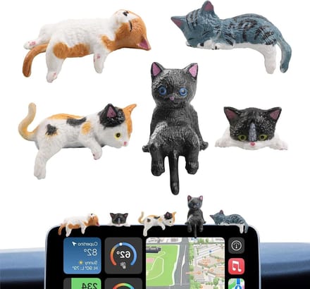 Mini kattenfiguren - Schattige beeldjes - Auto dashboard decoratie - Set van vijf - 5 stuks - Meerkleurig