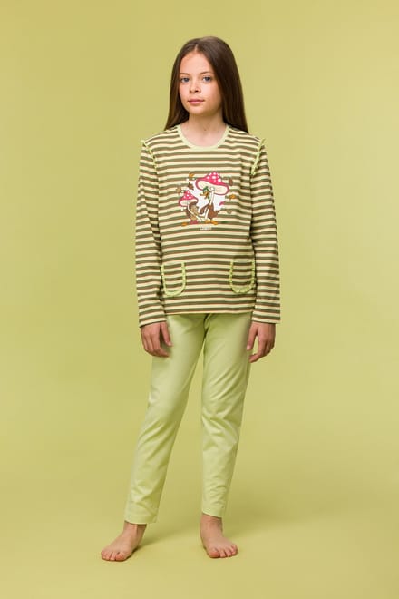 Woody pyjama meisjes - eend - streep - 242-10-PLG-S/981 - maat 128