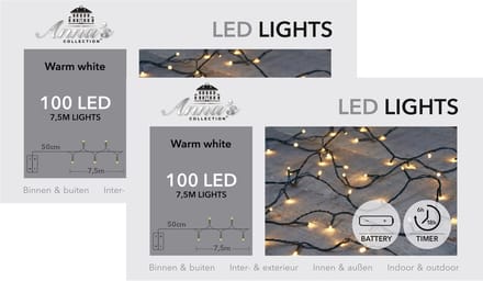 Anna's Collection Kerstverlichting - 2x - warm wit -750 cm - 100 leds - zwart snoer - batterij