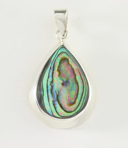 Druppelvormige zilveren hanger met abalone schelp