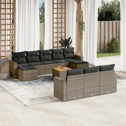 vidaXL - 11-delige - Loungeset - met - kussens - poly - rattan - grijs