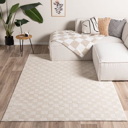 Fraai Japandi vloerkleed - Yori Checkerboard Creme - 80x150cm