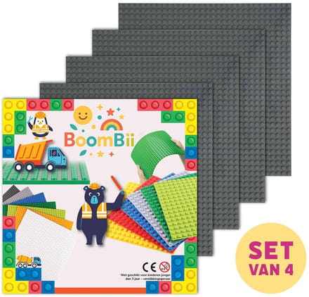 Bouwplaat donkergrijs - geschikt voor LEGO - set van 4 bouwplaten