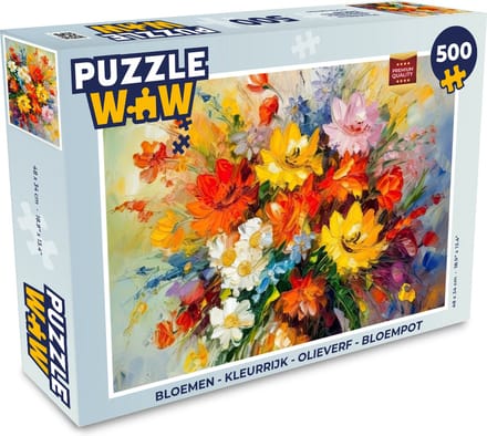Puzzel Bloemen - Kleurrijk - Olieverf - Bloempot - Legpuzzel - Puzzel 500 stukjes
