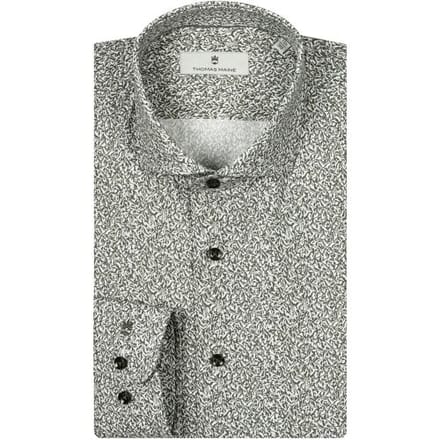 Thomas Maine Overhemd Mountain Fantasy Pattern Roma Modern Kent Poplin Dark Olive-White / male