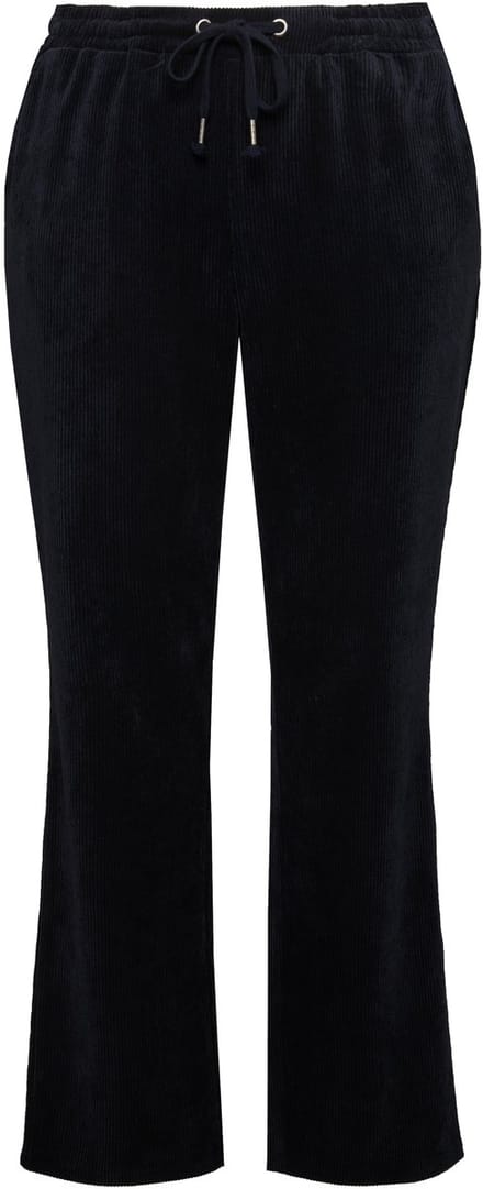 Ulla Popken - Dames - Corduroy broek Ruby elastische tailleband strikbandje - Marine - Maat 54+