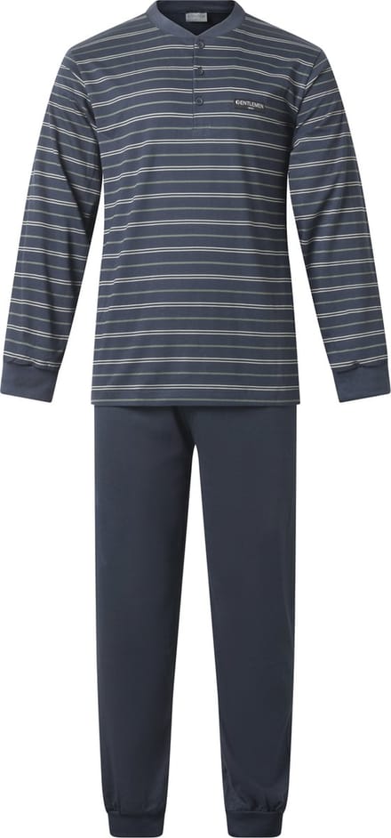 Gentlemen - heren pyjama 114237 - knoophals - navy-groen - maat L