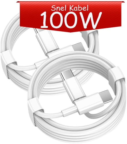 USB C naar USB C kabel - 100W Snellader - - 2 Meter Oplaadkabel 2x - USB-C Oplader Snel Kabel - Wit