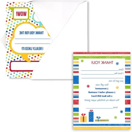 Bedankkaarten Kinderen - Notitiekaarten Set - Bedankjes Schrijven - Dubbelzijdig Bedrukt - 20 stuks - Multicolor