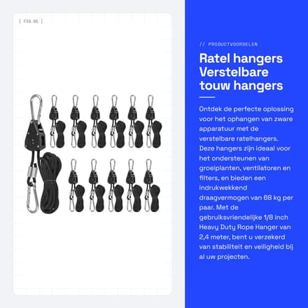 Dailygoody - Ratel hangers - Verstelbare touw hangers - 68 kg