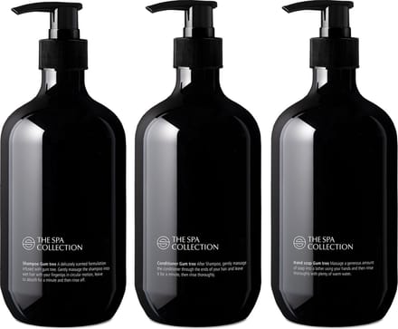The Spa Collection Gum Tree - Shampoo + Conditioner + Handzeep - 475 ml stijlvolle zwarte pompfles - Set van 3 stuks