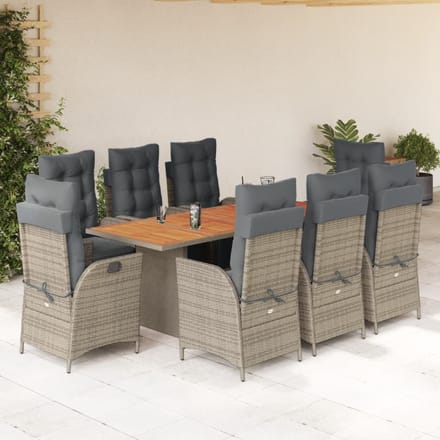 vidaXL - 9-delige - Tuinset - met - kussens - poly - rattan - grijs