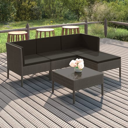 vidaXL - 5-delige - Loungeset - met - kussens - poly - rattan - grijs