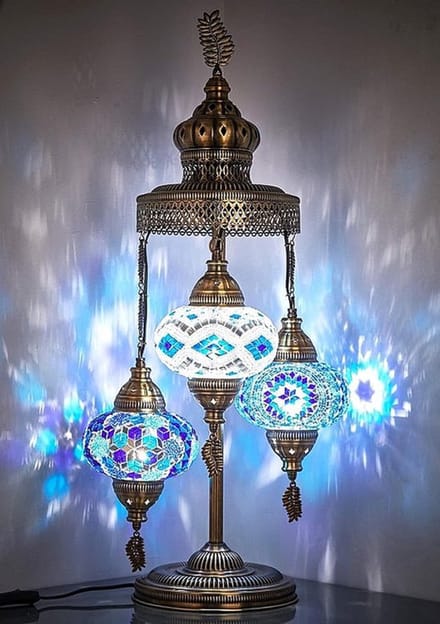 Turkse Lamp - Vloerlamp - Mozaïek - 3 bollen - Multicolour mix - Handgemaakt en authentiek