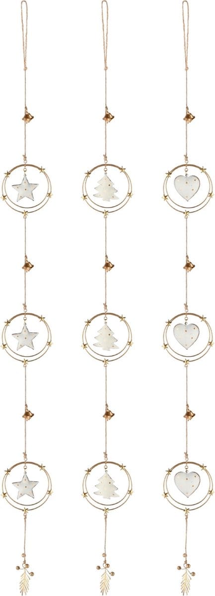 Dekoratief | Slinger m/hartjes/bomen/sterren, goud, metaal, 11x2x90cm, set van 3 stuks | A245812