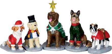 Lemax - Costumed Canines -  Set Of 5 - Kersthuisjes & Kerstdorpen