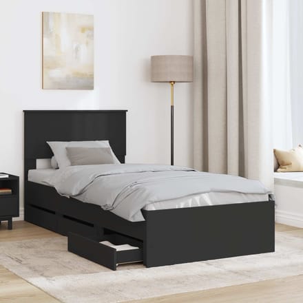 vidaXL Bedframe met lade met opslag Zwart 90 x 200 cm Ingenieurshout