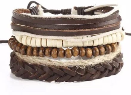 Jomide Herenarmbanden Imitatieleer - Bruin - 4 delig