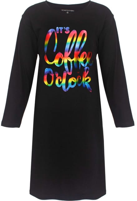 Temptation Dames Nachthemd - Bigshirt - Katoen - Zwart - Maat M