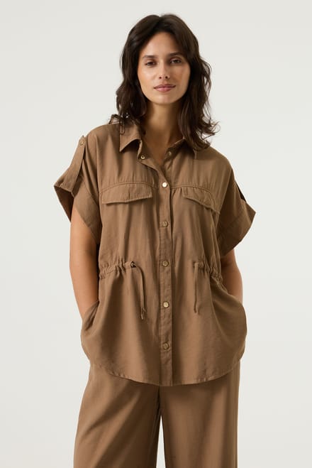 Korte mouwen blouse met taillekoord dames Garcia