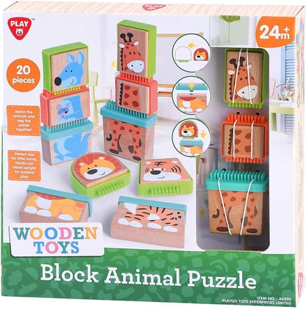 Play houten blokpuzzel dieren - educatief speelgoed 20-delig.