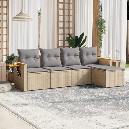 vidaXL - 5-delige - Loungeset - met - kussens - poly - rattan - beige