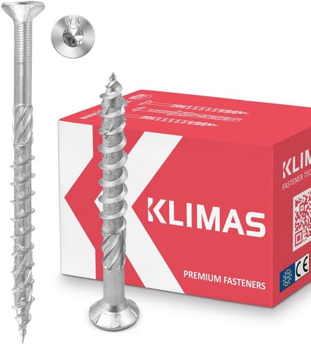 KLIMAS Houtschroeven, Torx spaanplaatschroeven wit - verzonken kopschroeven - terrasschroeven - universele schroeven - dakconstructie schroeven set - 5x80 mm - 200 stukken