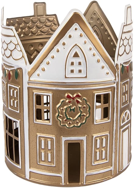 Clayre & Eef Waxinelichthouder Huis Ø 18x22 cm Beige Metaal