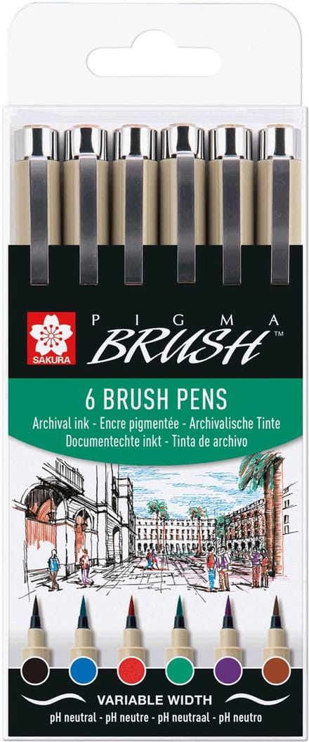 Brushpen sakura pigma brush set 6 stuks zwart | 6 stuks