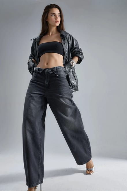 SQUALO Lage Taille Wijde Pijp Denim Jeans