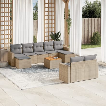 vidaXL - 10-delige - Loungeset - met - kussens - poly - rattan - beige