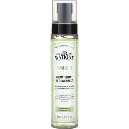 J R Watkins, Réveil, Brume d'Aromathérapie pour la Douche, Romarin et Bois de Rose, 4 fl oz (118ml)