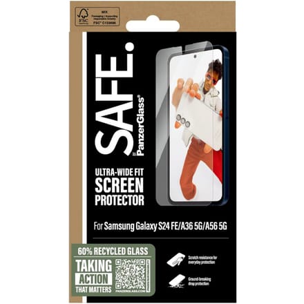 SAFE by PanzerGlass Ultra-Wide Fit Screenprotector geschikt voor Samsung Galaxy S24 FE / A36 / A56