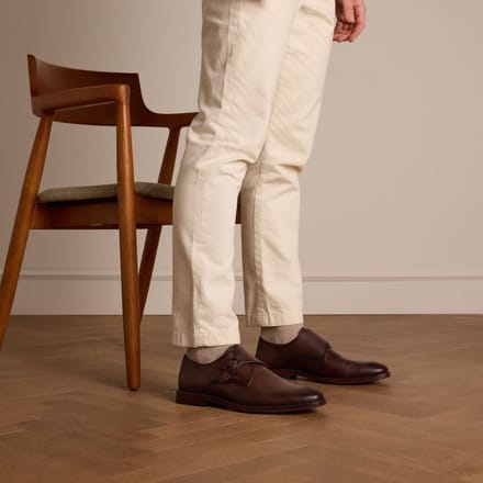 Manfield - Heren - Bruine leren gespschoenen - Maat 40