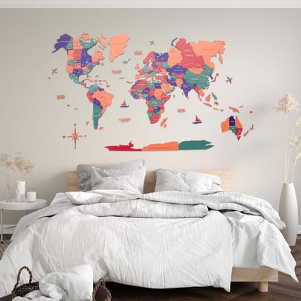 Houten Wereldkaart 3D - Jungle - XL (200 x120 cm)