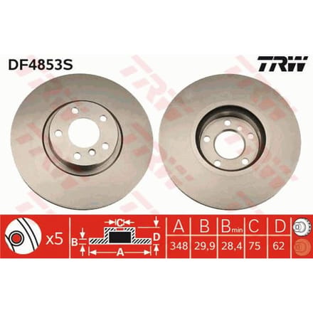 Remschijf TRW DF4853S voorkant, geventileerd, sterk gecarboniseerd, 1 Stuk