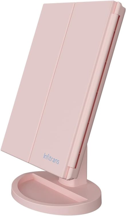 Verlichte Tafelspiegel - Make-up Spiegel - Snel Opfrissen - Drievoudig Inklapbaar Touchscreen - Verstelbare LED - Roze