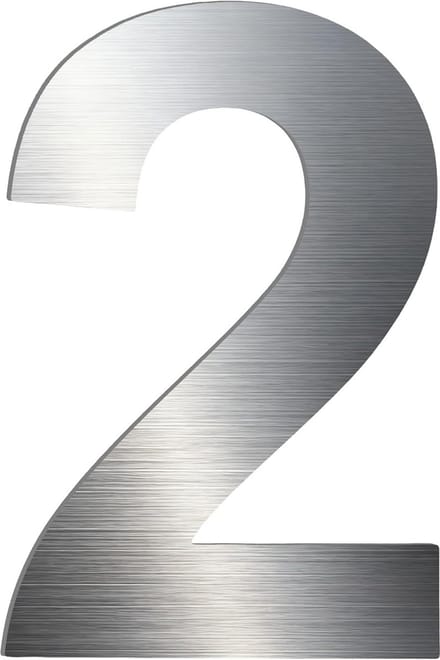 Huisnummer RVS 20,3 cm Hoog - Cijfer 2 - Geborsteld Staal - Arial Lettertype