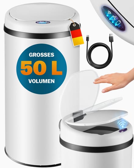 Monzana Prullenbak - Automatisch Rond 50L 31x78cm Display Sensor - Wit