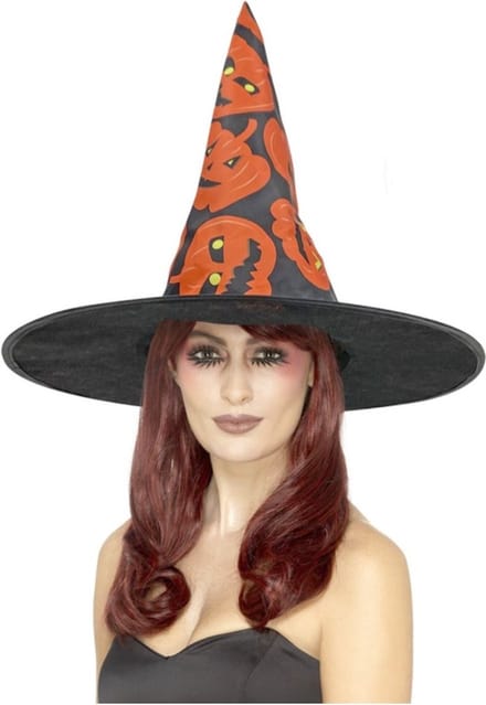 Smiffys - Pumpkin Witch Heksenhoed - Zwart/Oranje