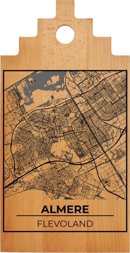 JM Woods - Borrelplank - Serveerplank - Hapjesplank - Kaasplank - Plattegrond - ALMERE - Gepersonaliseerd - Cadeau tip!