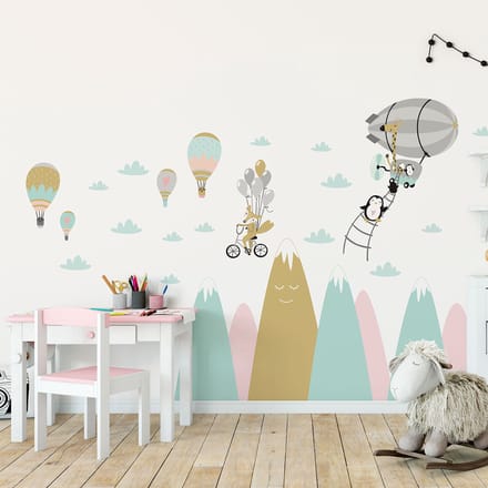 Kinderstickers: Scandinavische bergen, grappige dieren, 100 x 150 cm